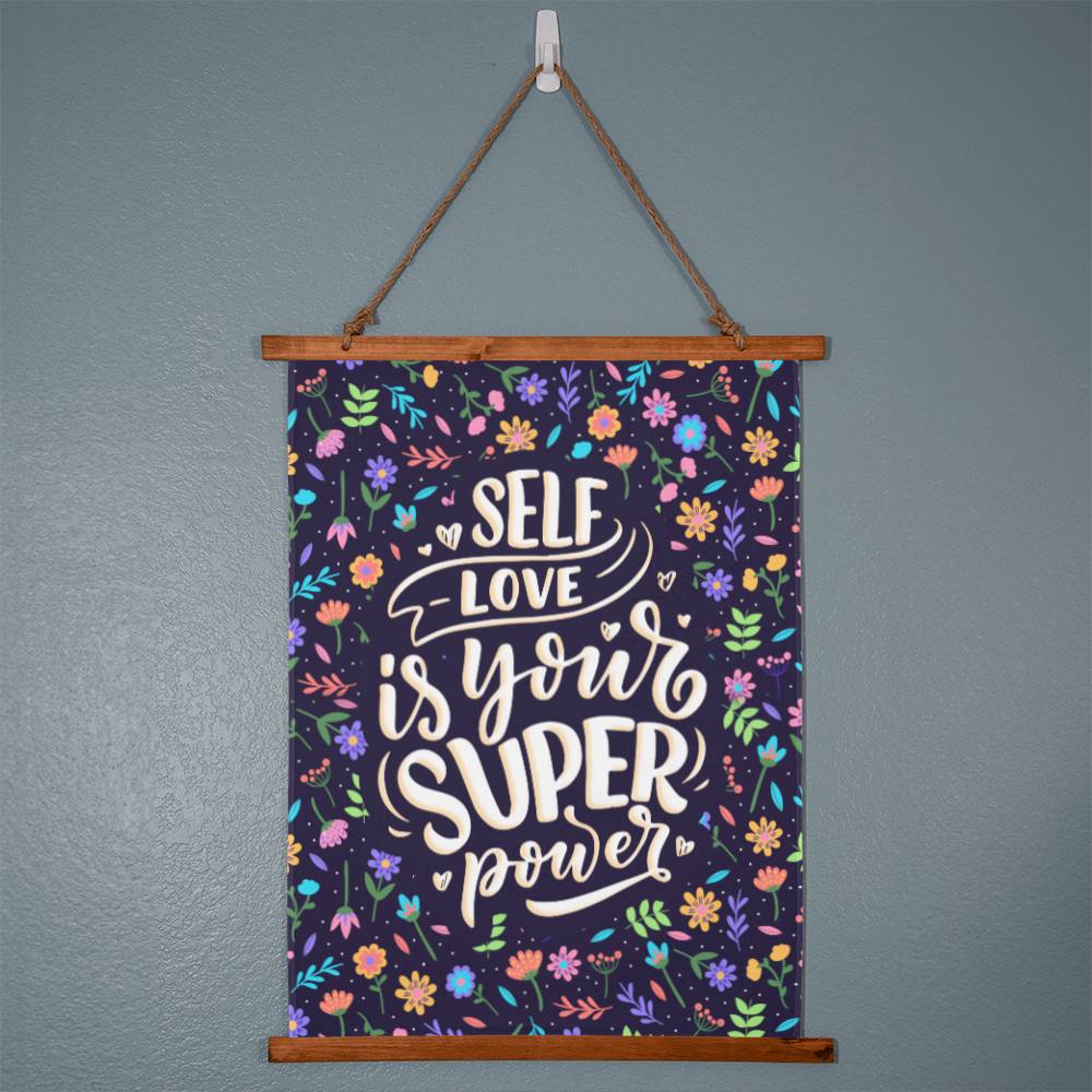 Self Love is Your Super Power Vertical Wood Framed Wall Tapestry