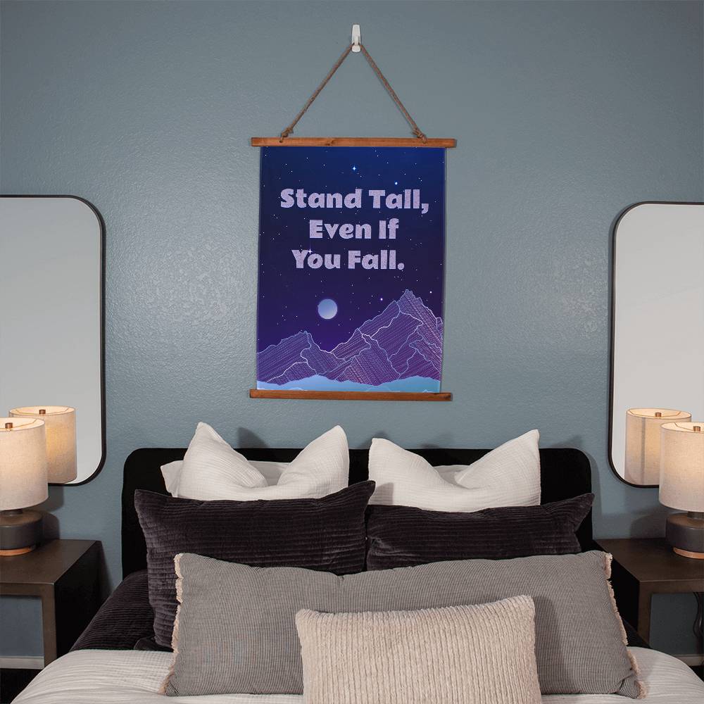 Stand Tall Even if You Fall Vertical Wood Framed Wall Tapestry