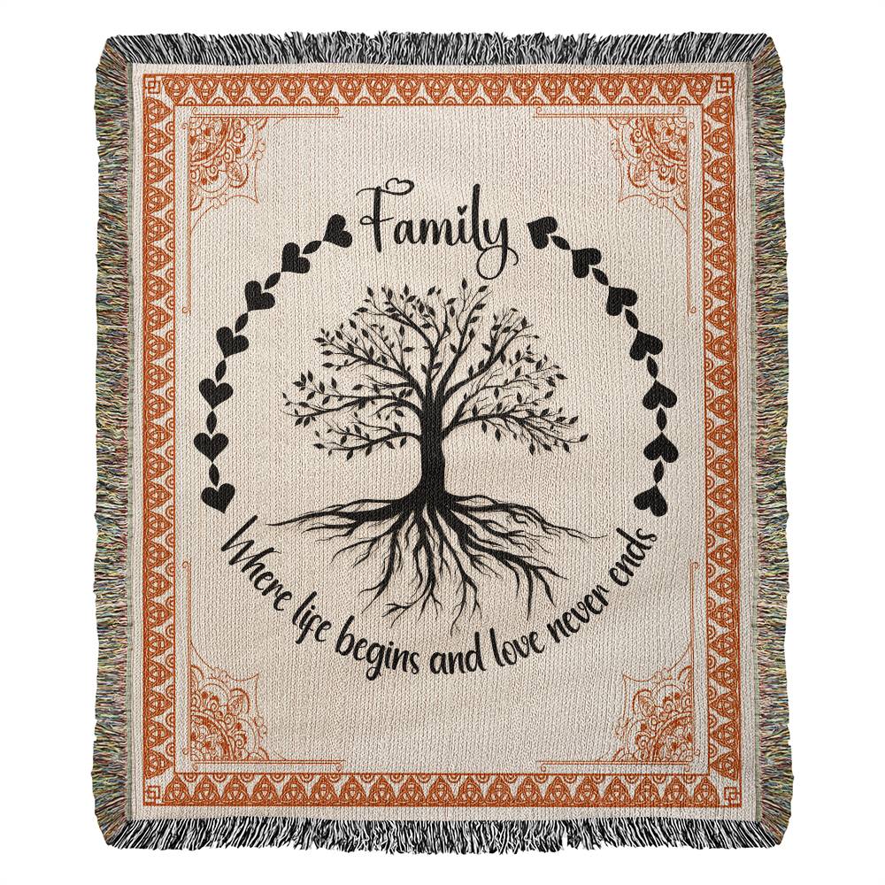 Family, Where Life Begins 50x60 Inch Heirloom Woven Blanket