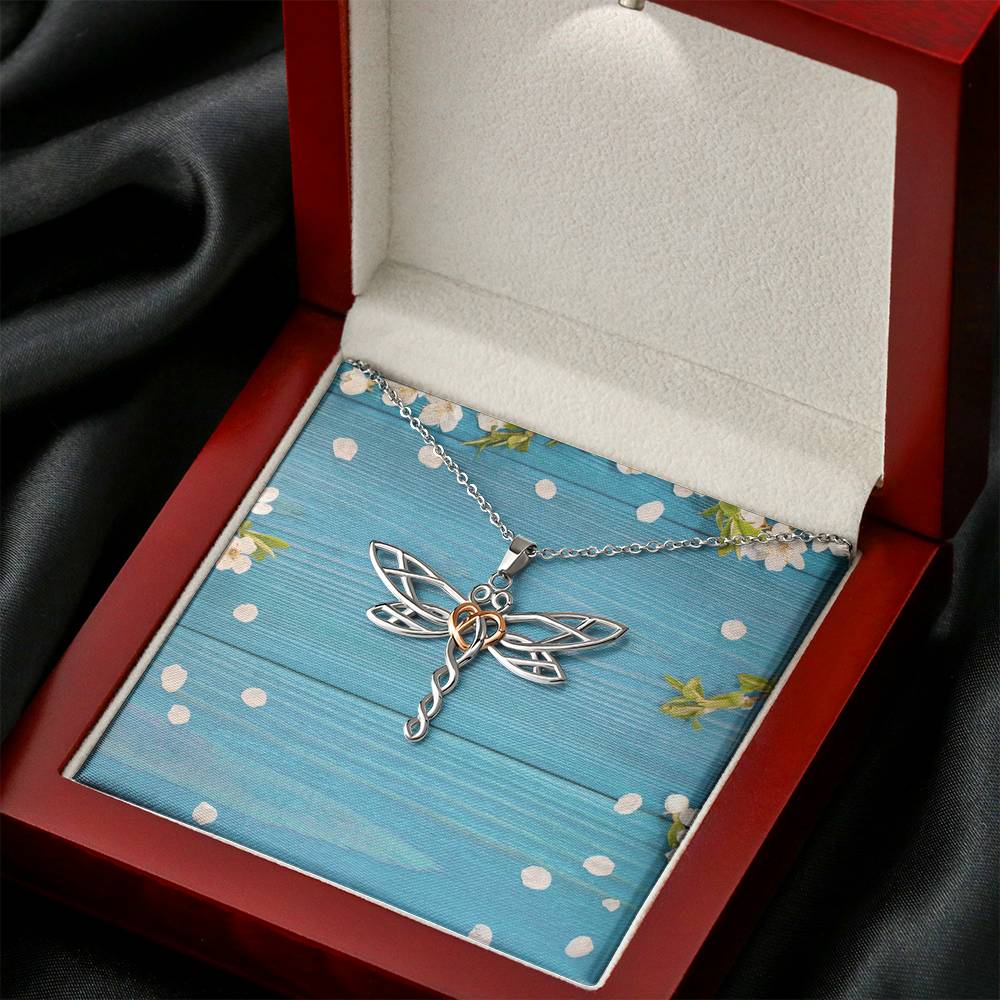 Dragonfly Necklace with Wooden Blue Background - Emavo Gift