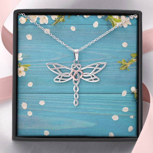 Dragonfly Necklace with Wooden Blue Background - Emavo Gift