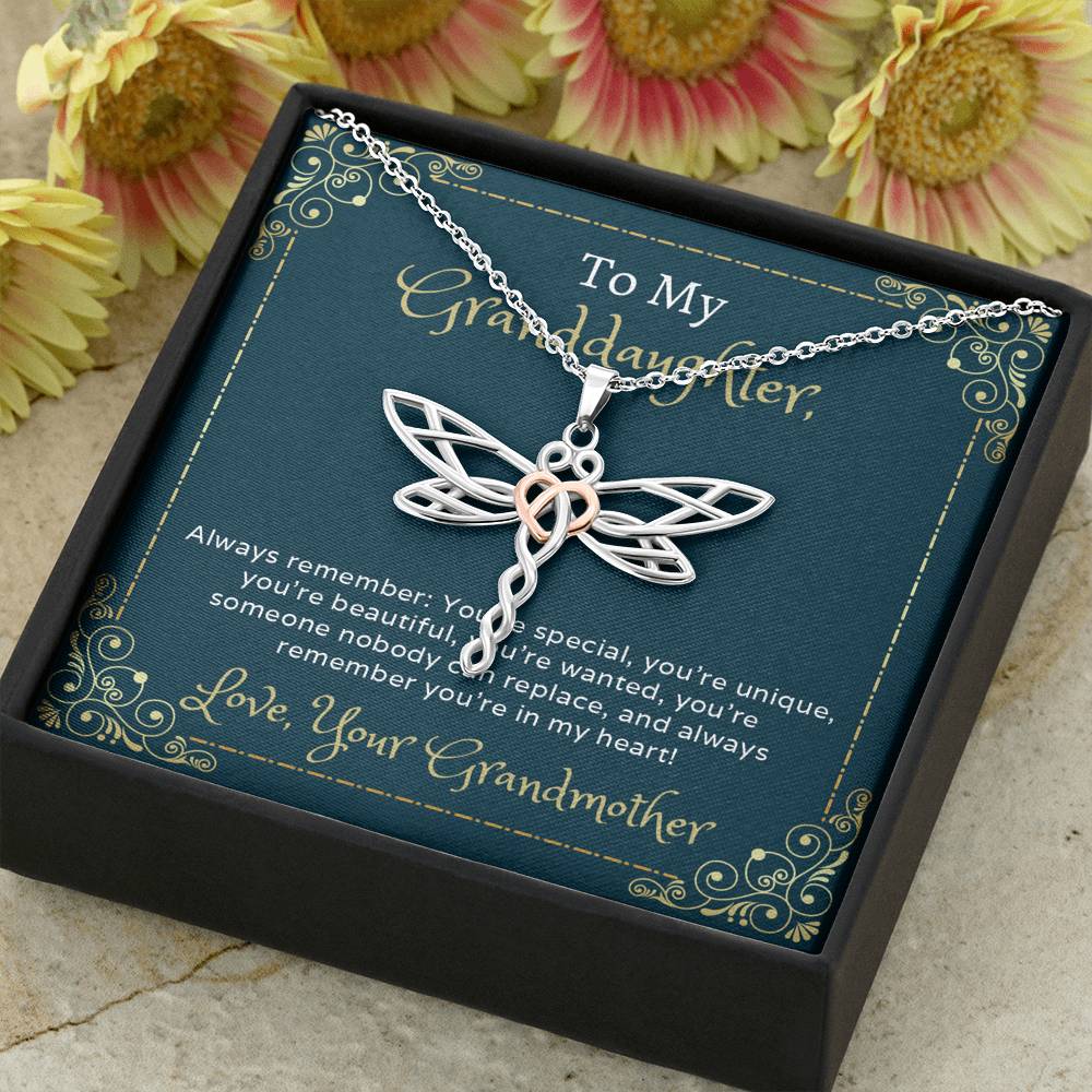 Granddaughter Dragonfly Necklace - Always Remember - Emavo Gift