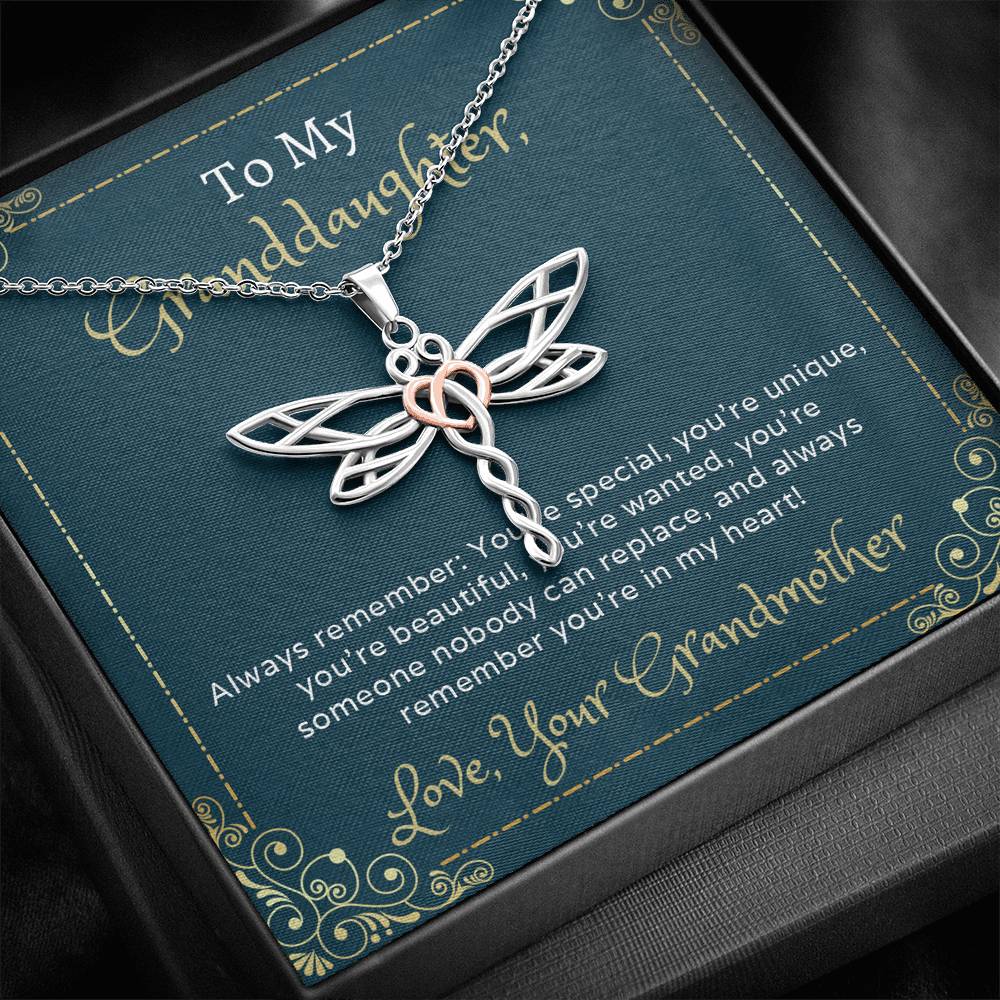 Granddaughter Dragonfly Necklace - Always Remember - Emavo Gift