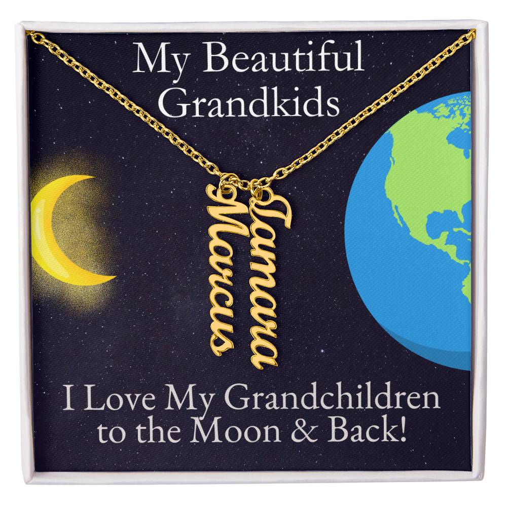 Grandkids Moon and Back Name Necklace - One, Two, Three, or Four Grandchildren - Emavo Gift