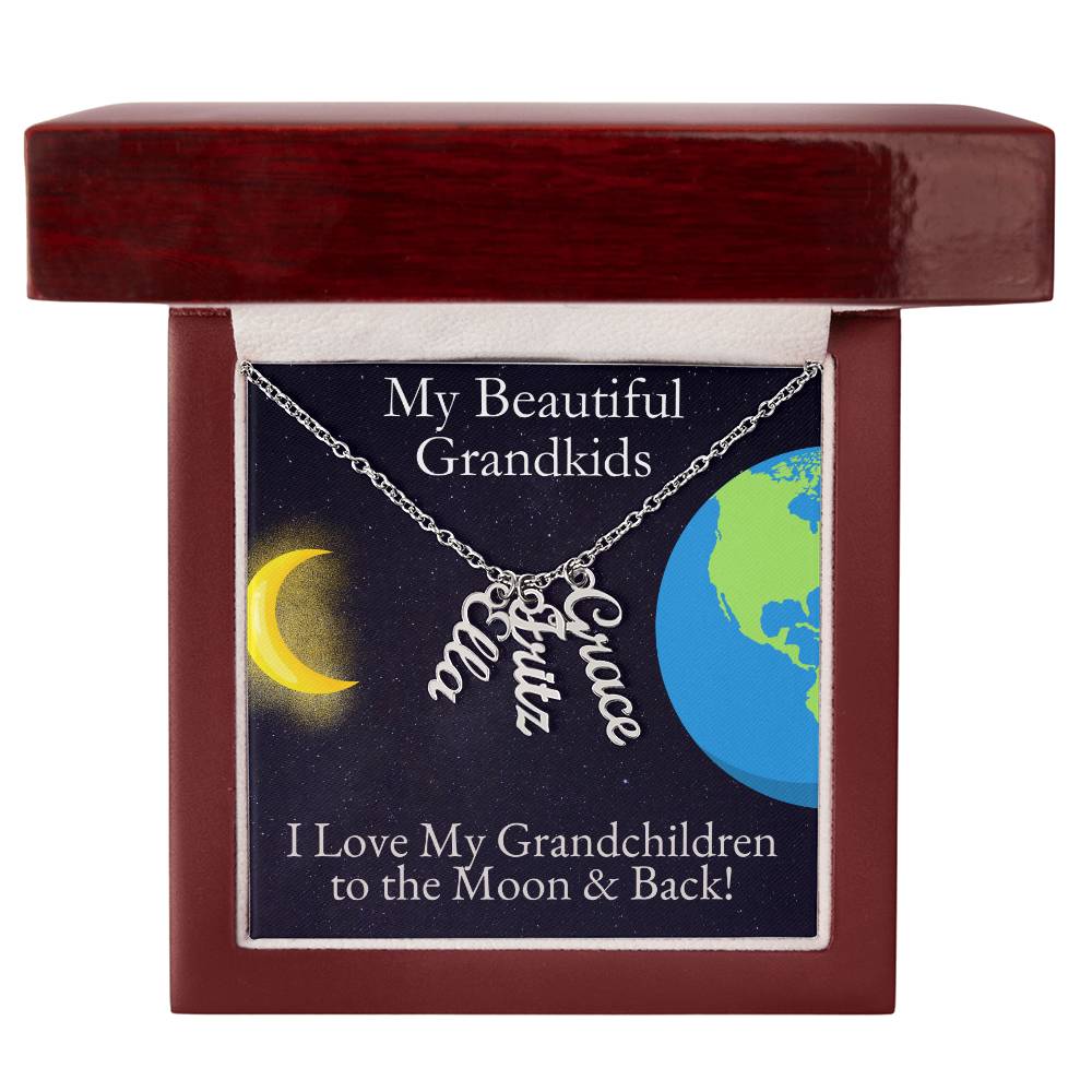 Grandkids Moon and Back Name Necklace - One, Two, Three, or Four Grandchildren - Emavo Gift