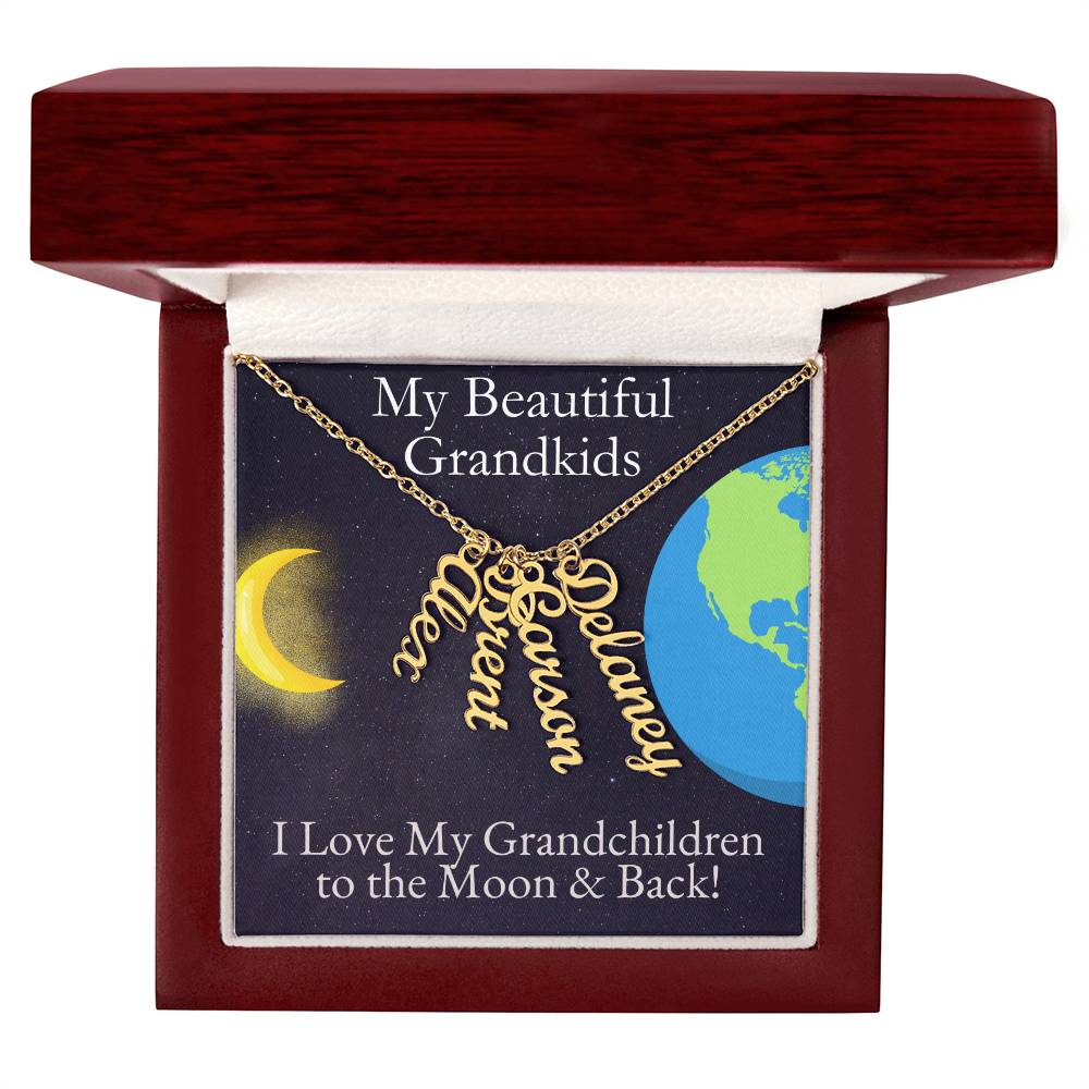 Grandkids Moon and Back Name Necklace - One, Two, Three, or Four Grandchildren - Emavo Gift