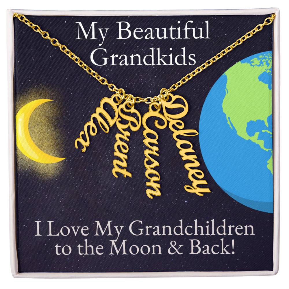 Grandkids Moon and Back Name Necklace - One, Two, Three, or Four Grandchildren - Emavo Gift