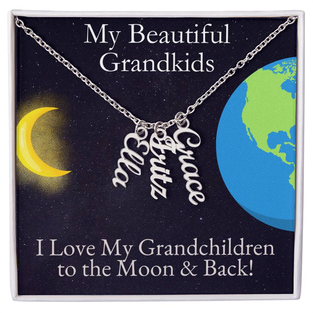 Grandkids Moon and Back Name Necklace - One, Two, Three, or Four Grandchildren - Emavo Gift