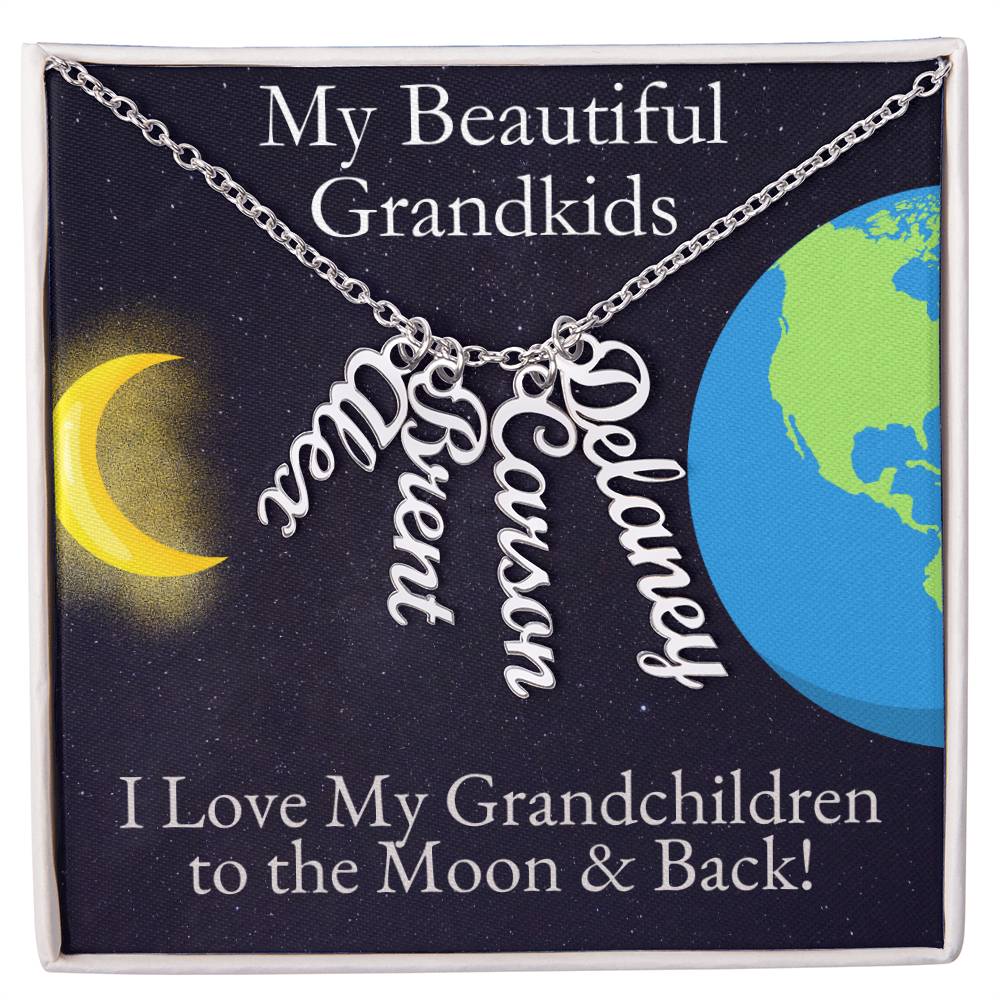 Grandkids Moon and Back Name Necklace - One, Two, Three, or Four Grandchildren - Emavo Gift