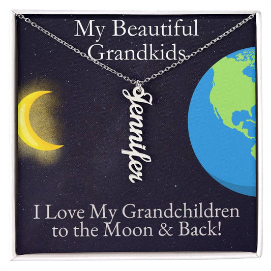 Grandkids Moon and Back Name Necklace - One, Two, Three, or Four Grandchildren - Emavo Gift