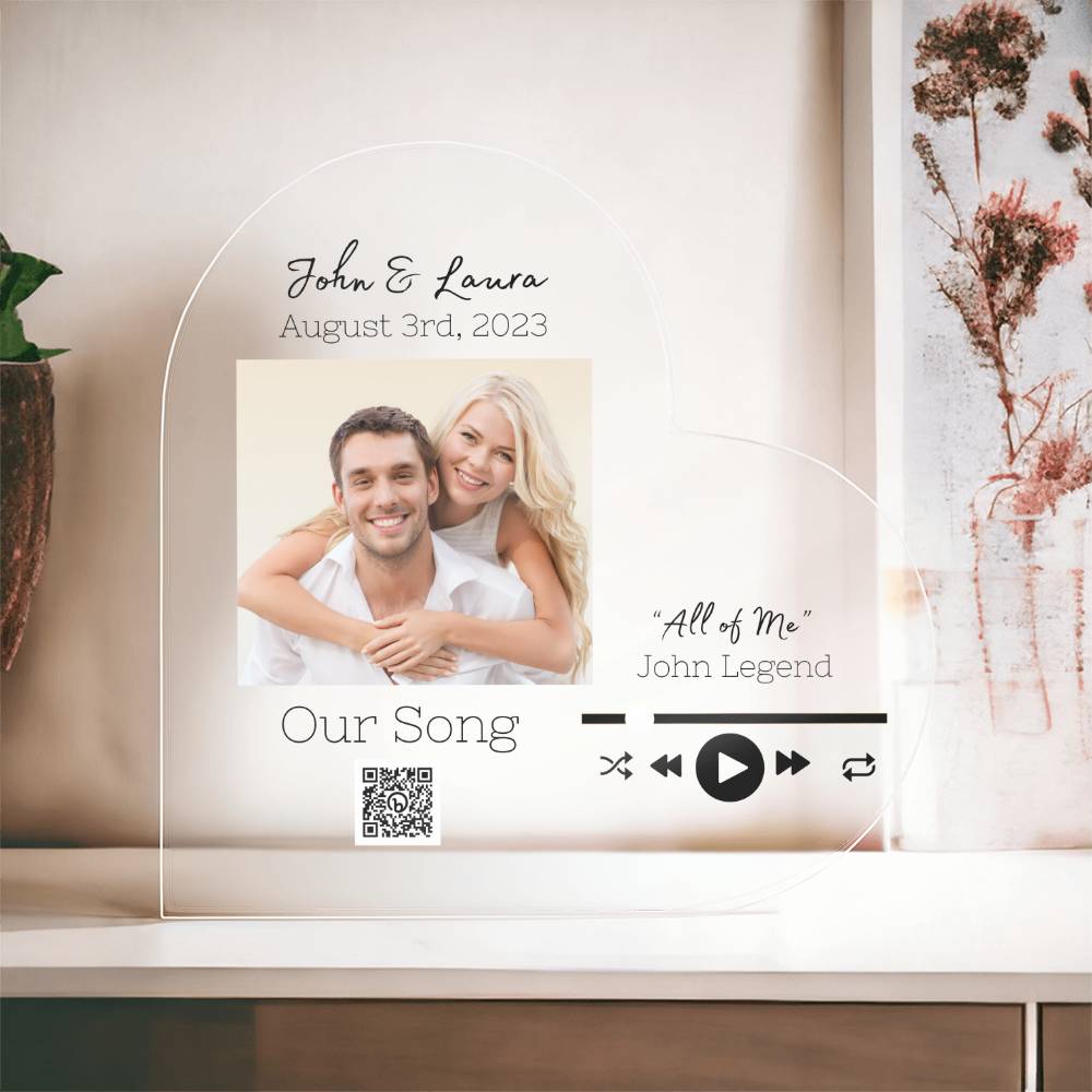 Music Plaque - Custom Song and Picture with QR Code that Plays Your Song - Acrylic Wedding Song Art - Emavo Gift