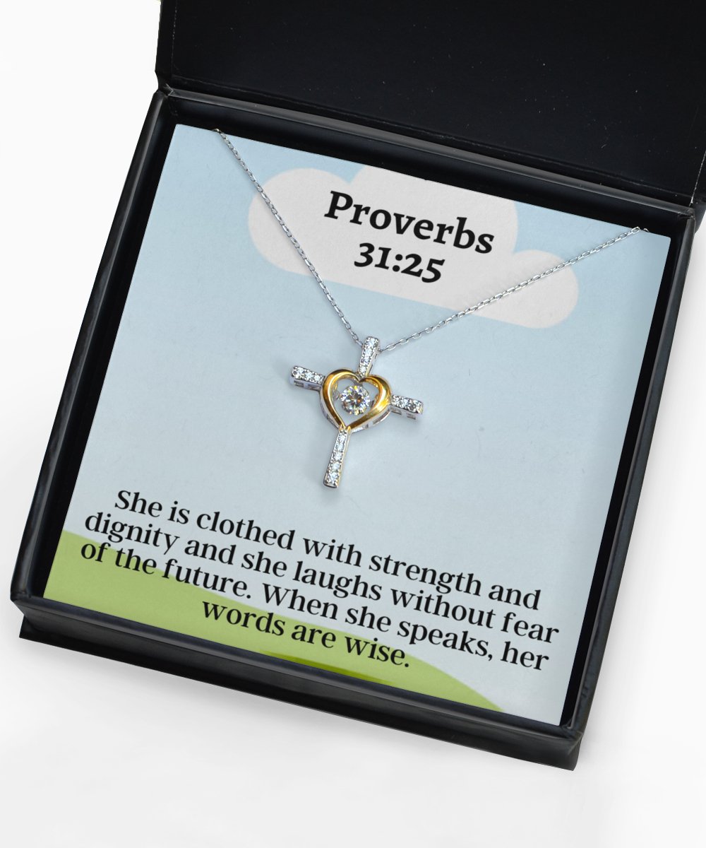 Proverbs 31:25 Cross Necklace - Emavo Gift