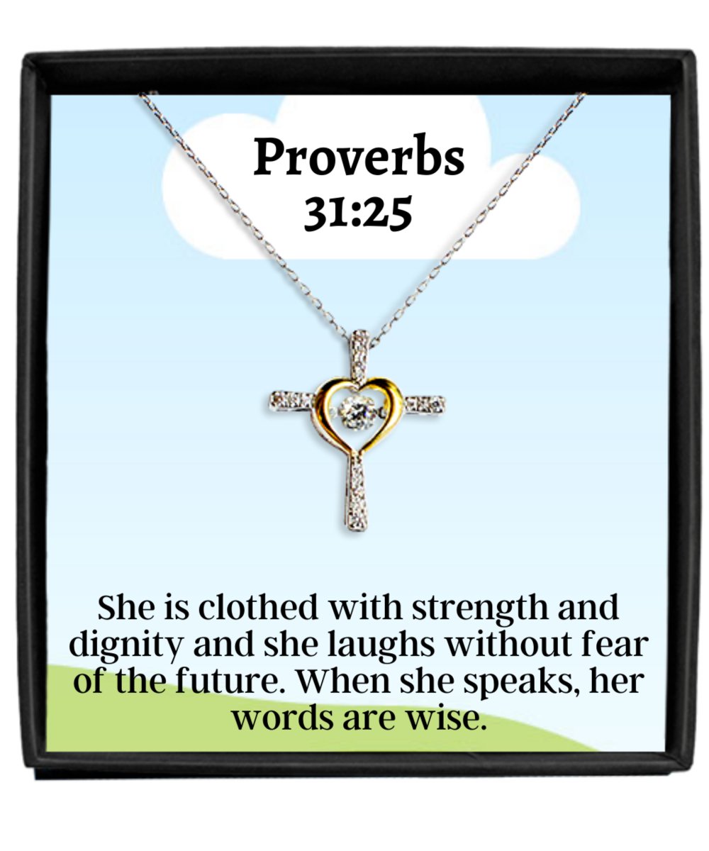 Proverbs 31:25 Cross Necklace - Emavo Gift