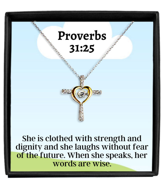 Proverbs 31:25 Cross Necklace - Emavo Gift