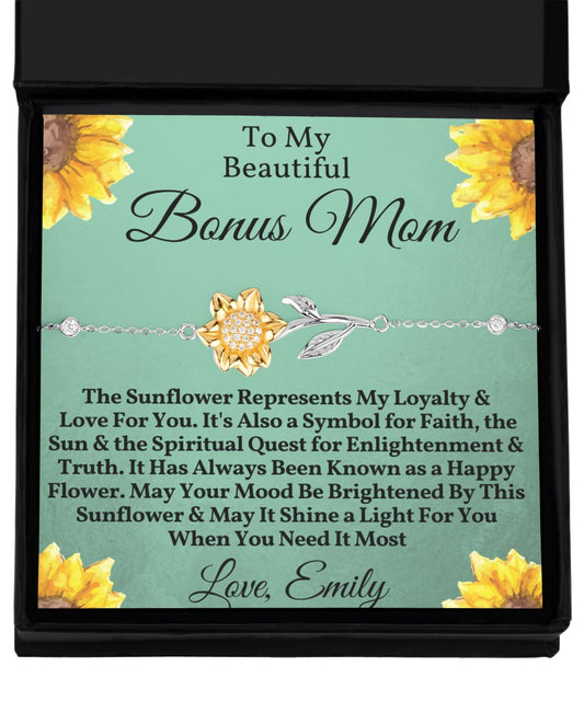 To My Beautiful Bonus Mom Sunflower Bracelet - Emavo Gift
