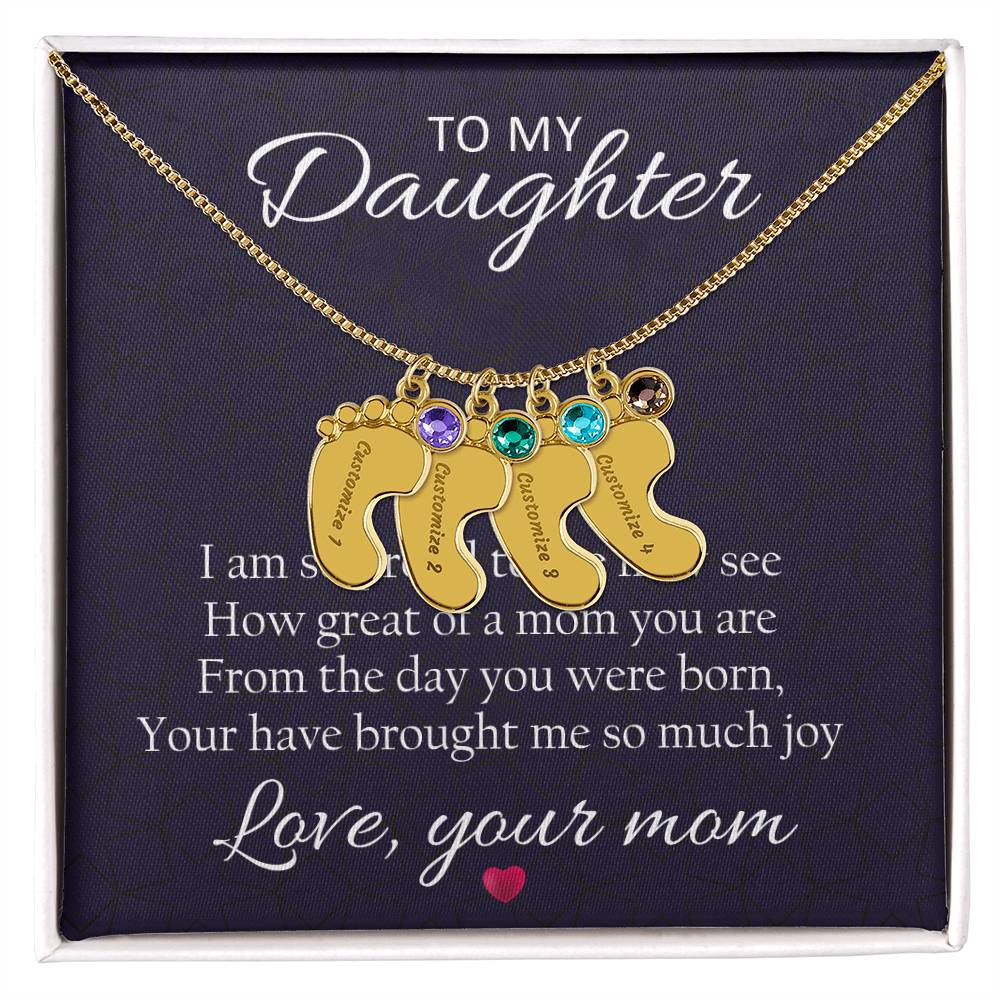 To My Daughter Love Mom Baby Feet Necklace - Emavo Gift