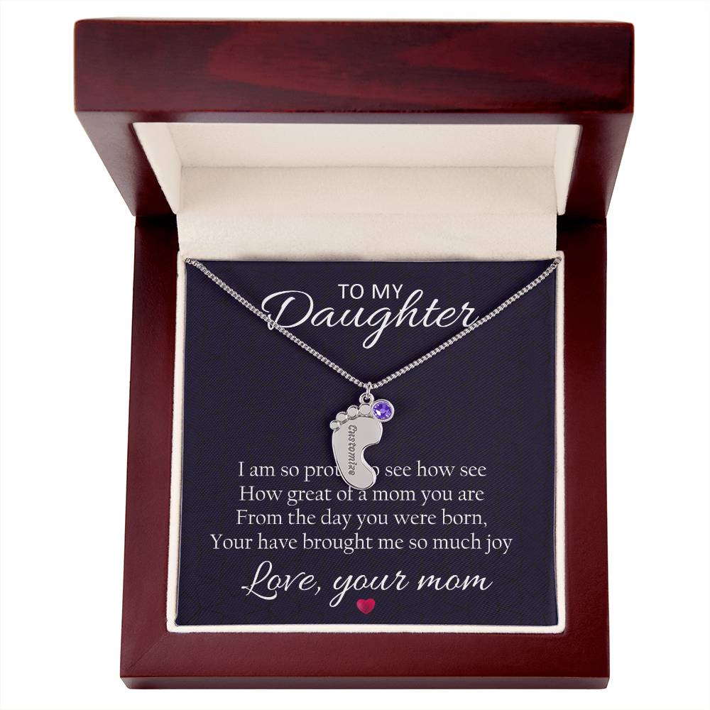 To My Daughter Love Mom Baby Feet Necklace - Emavo Gift