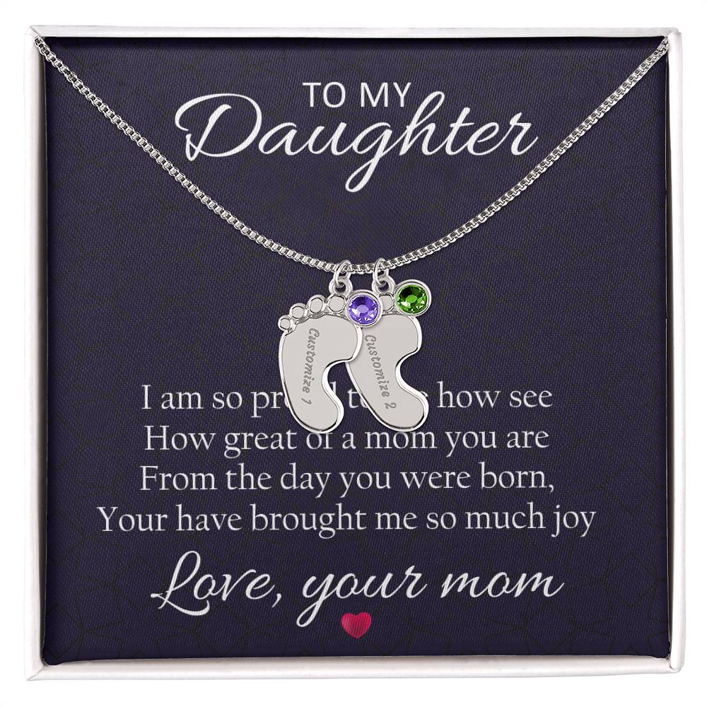 To My Daughter Love Mom Baby Feet Necklace - Emavo Gift