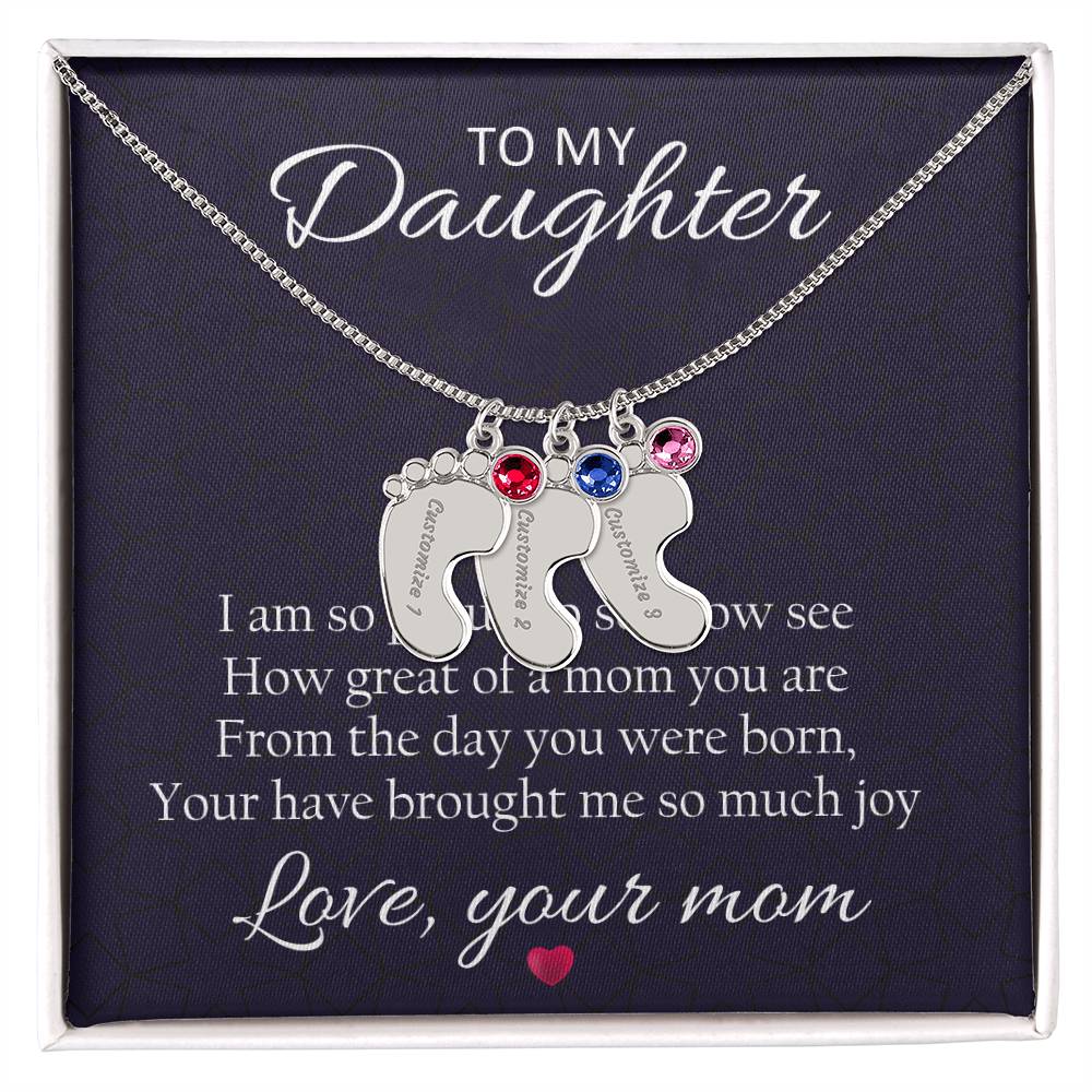 To My Daughter Love Mom Baby Feet Necklace - Emavo Gift