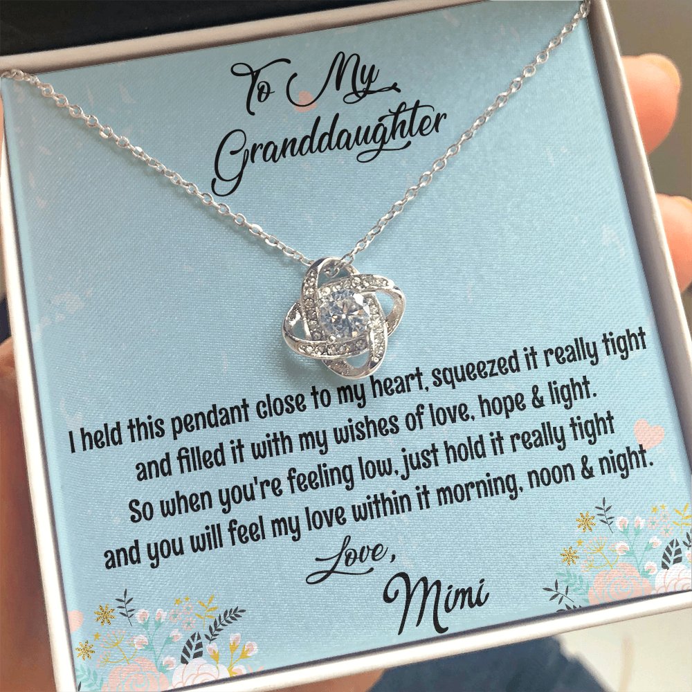 To My Granddaughter Love Mimi I Hold This Pendant Love Knot Necklace - Emavo Gift